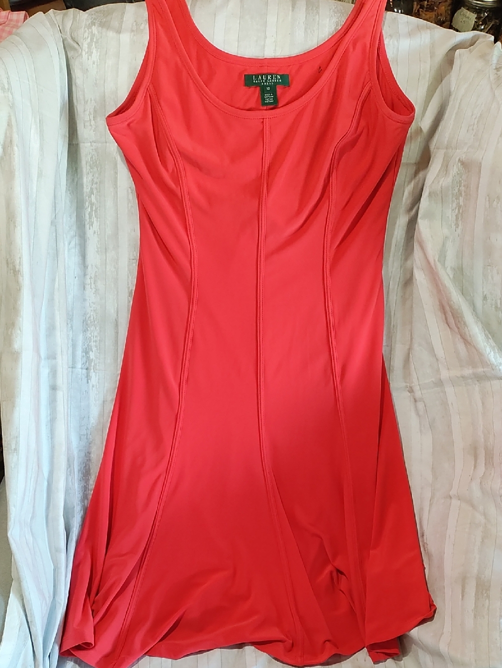 Lauren Ralph Lauren Bright Coral Scoop Neck Midi Tank Dress, Size 10